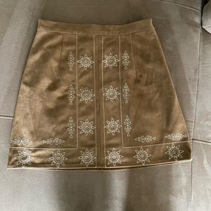 Lulus tan suede embroidered mini skirt
